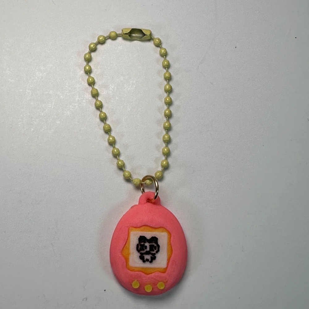 Handmade Pink Tamagotchi Keychain Charm Retro 90s Virtual Pet Accessory
